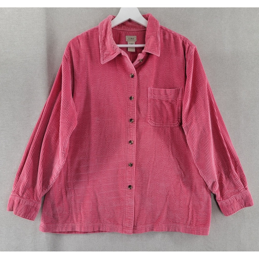 LL Bean Womens Top Vtg Wide Wale Corduroy Shirt Relaxed Shacket Size Large Pink
